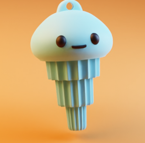 Cute jellyfish-shaped keychain on a gradient orange background