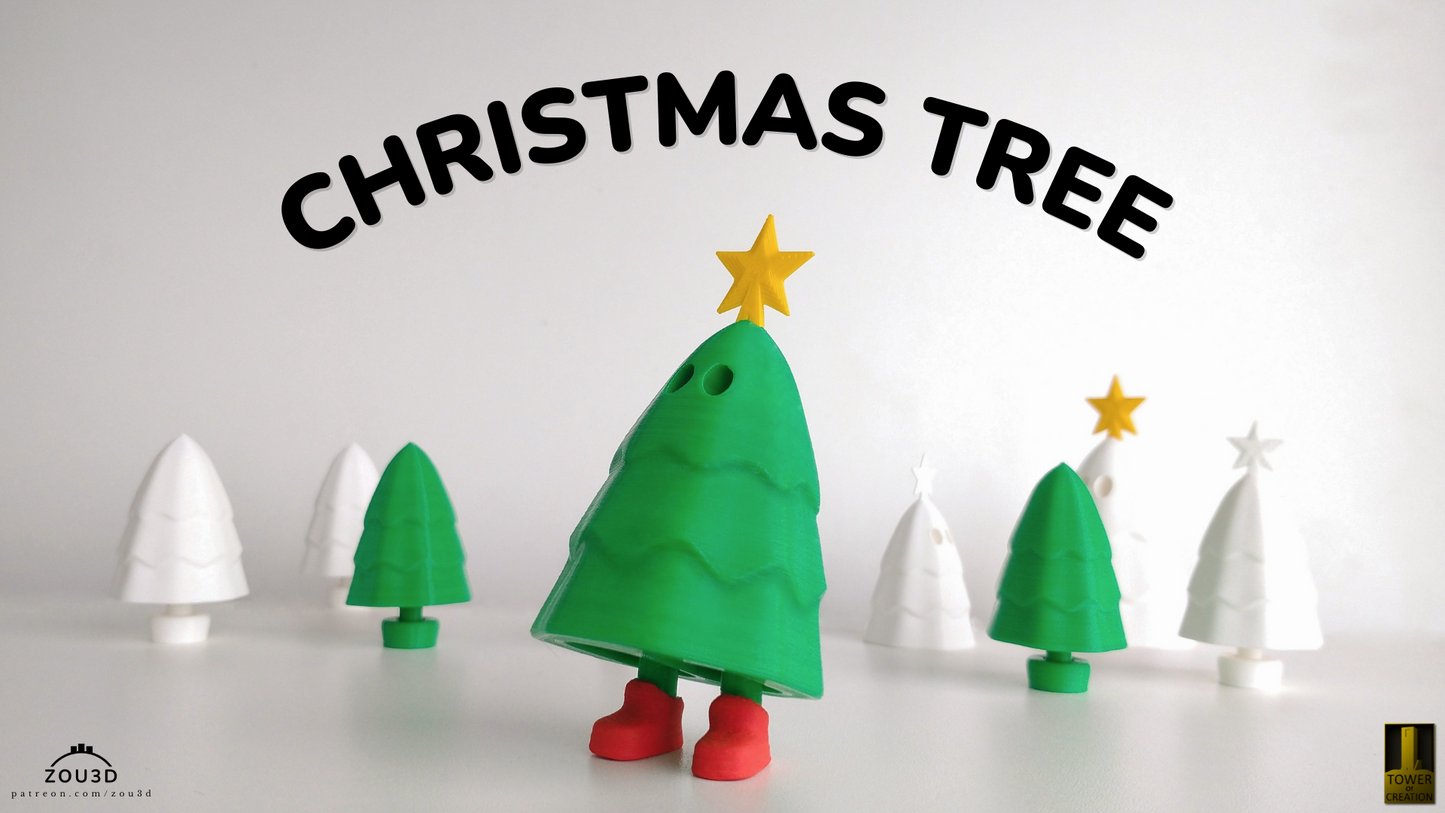 Toy Christmas tree with a star on a white background, labeled 'Christmas Tree'.