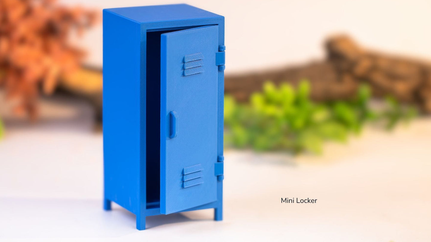 Blue miniature locker on a blurred natural background