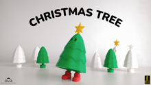 Toy Christmas tree with a star on a white background, labeled 'Christmas Tree'.