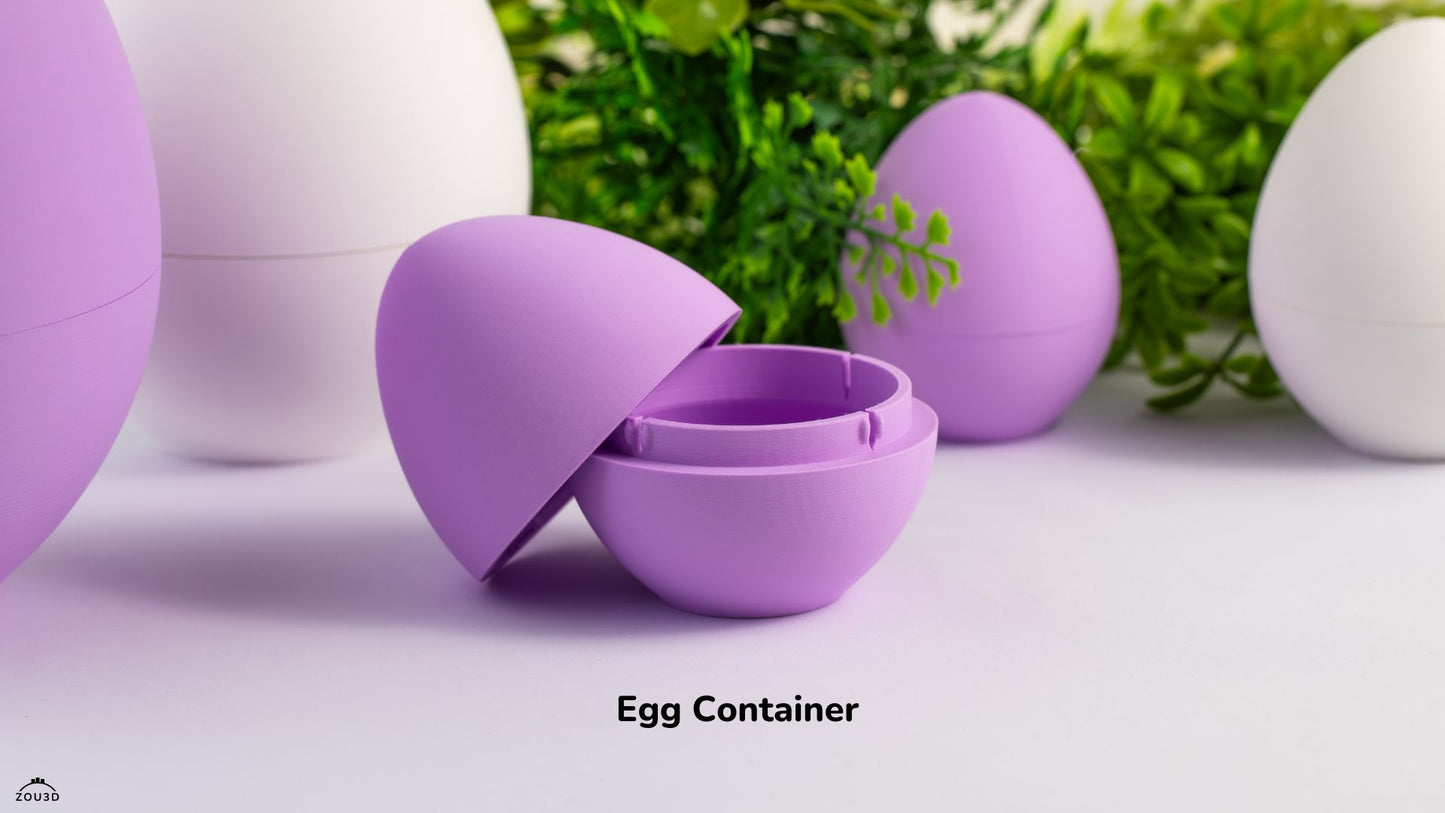 Purple egg-shaped container with a white background and greenery