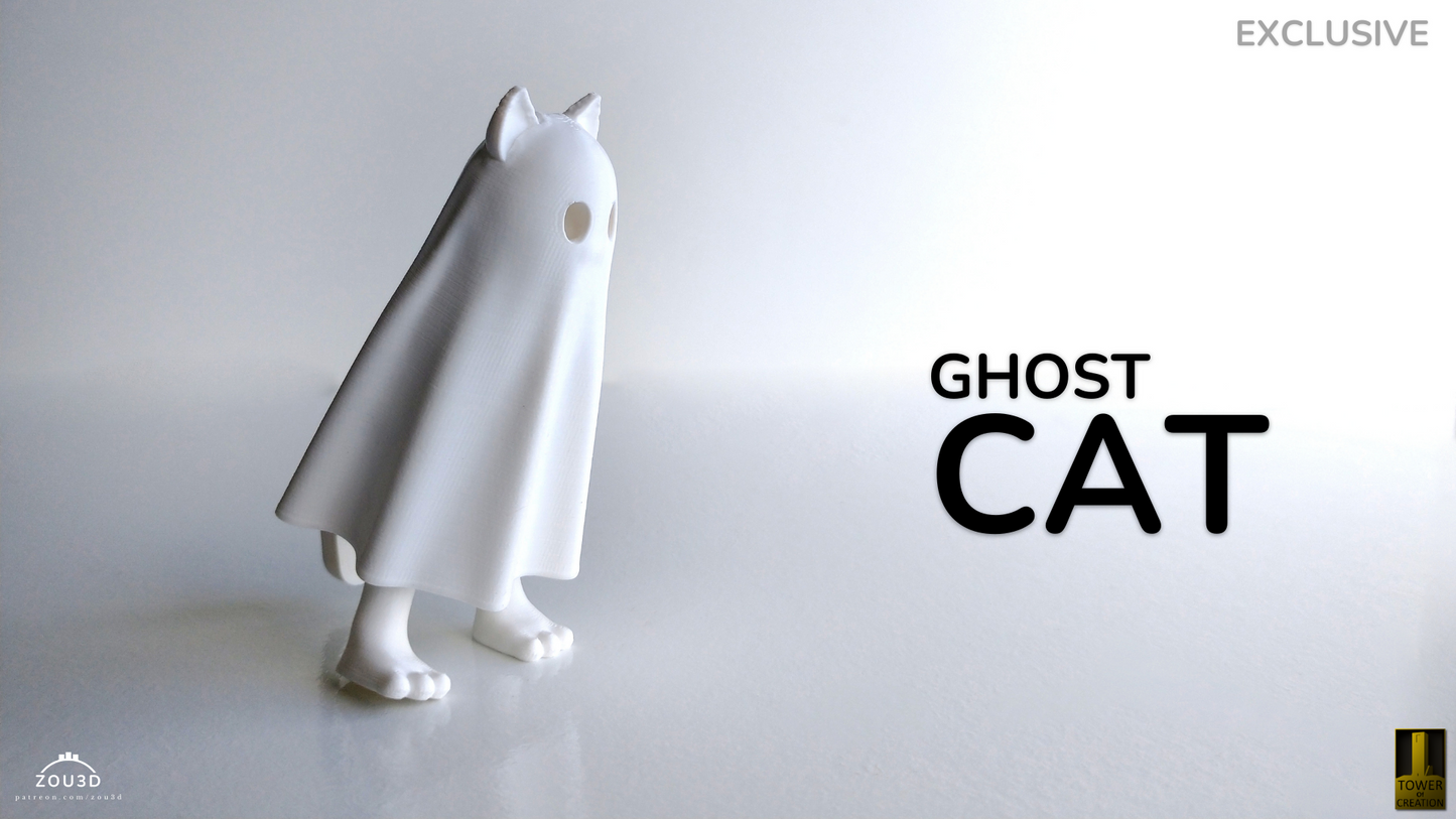 White cat-shaped object with 'Ghost Cat' text on a gray background