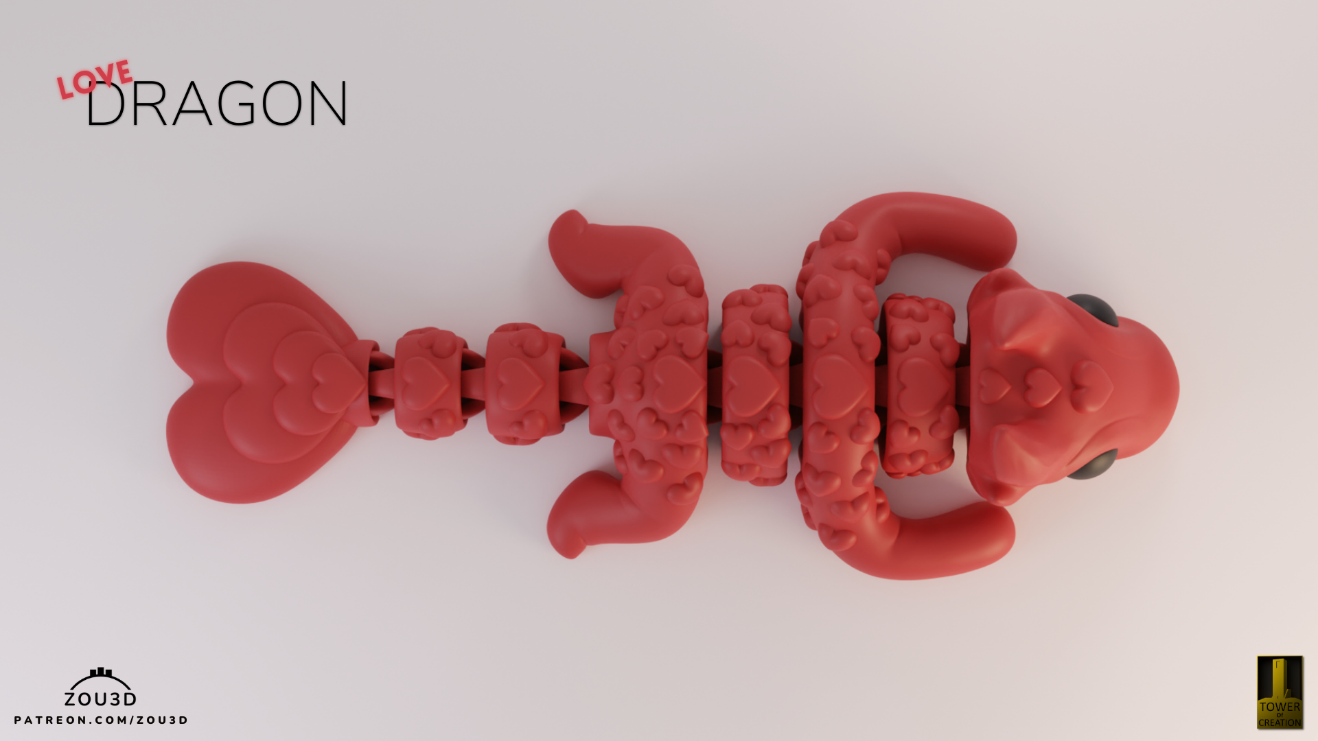 Red dragon-shaped toy on a white background with 'LOVE DRAGON' branding.