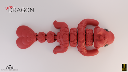 Red dragon-shaped toy on a white background with 'LOVE DRAGON' branding.