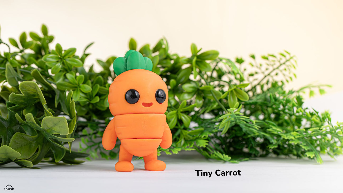 Toy carrot character with green leaves on a light background