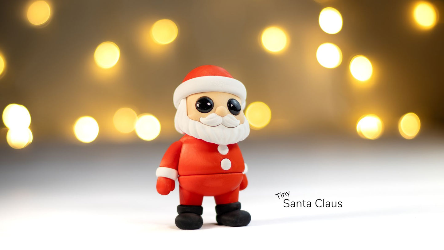 Small Santa Claus figurine with a blurred festive light background