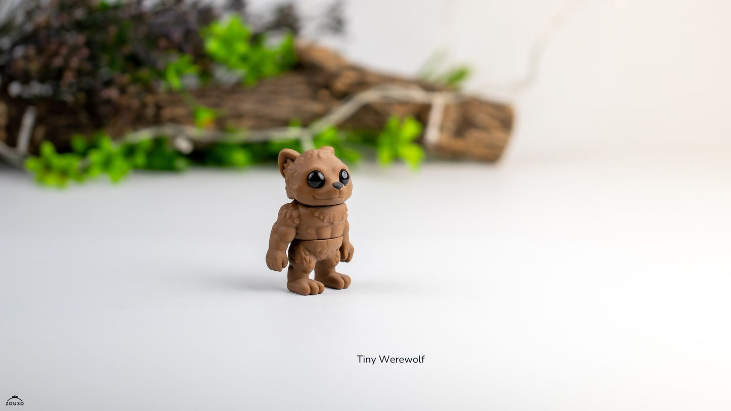 Small brown werewolf figurine on a white surface with a natural background